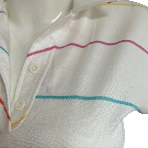 Vintage 1970s Handmade One of a Kind Rainbow Stripe Cinch Waist Polo Midi Dress - Picture 14 of 15